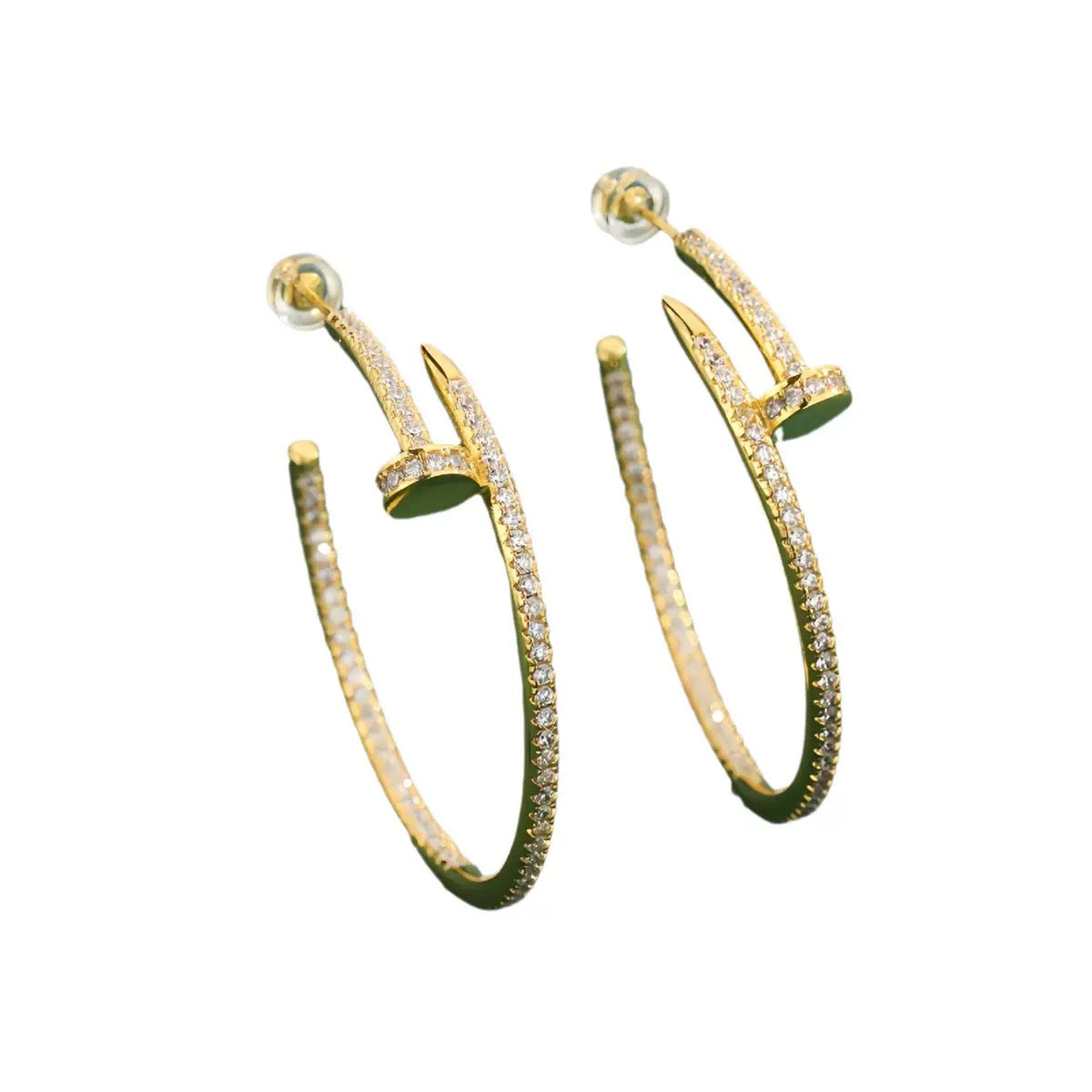 NAIL EARRINGS DIAMONDS | GOLD