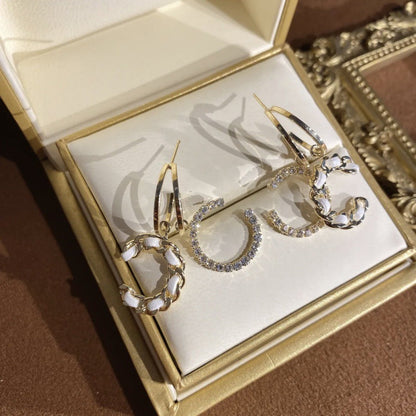 Chic Leather Rhinestone C-Hoop Earrings (3 Colors)