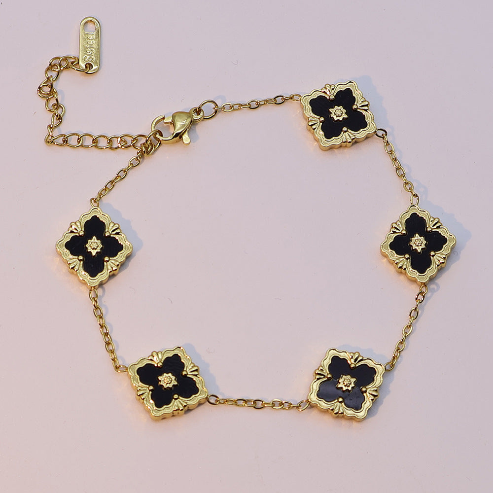 Vintage Enamel Quatrefoil Rhombus Bracelet