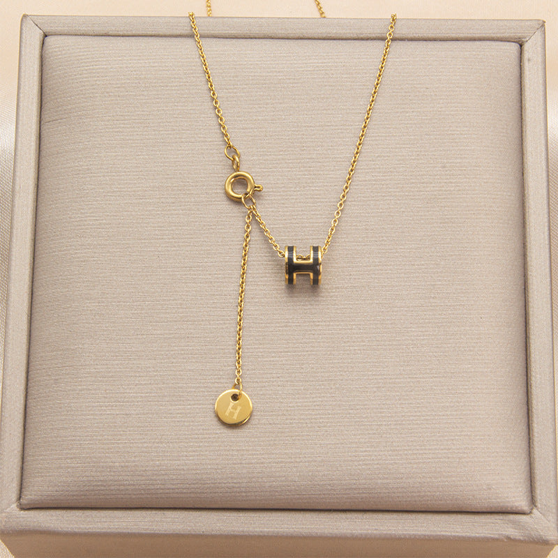 Mini 7mm Letter H Pendant Necklace