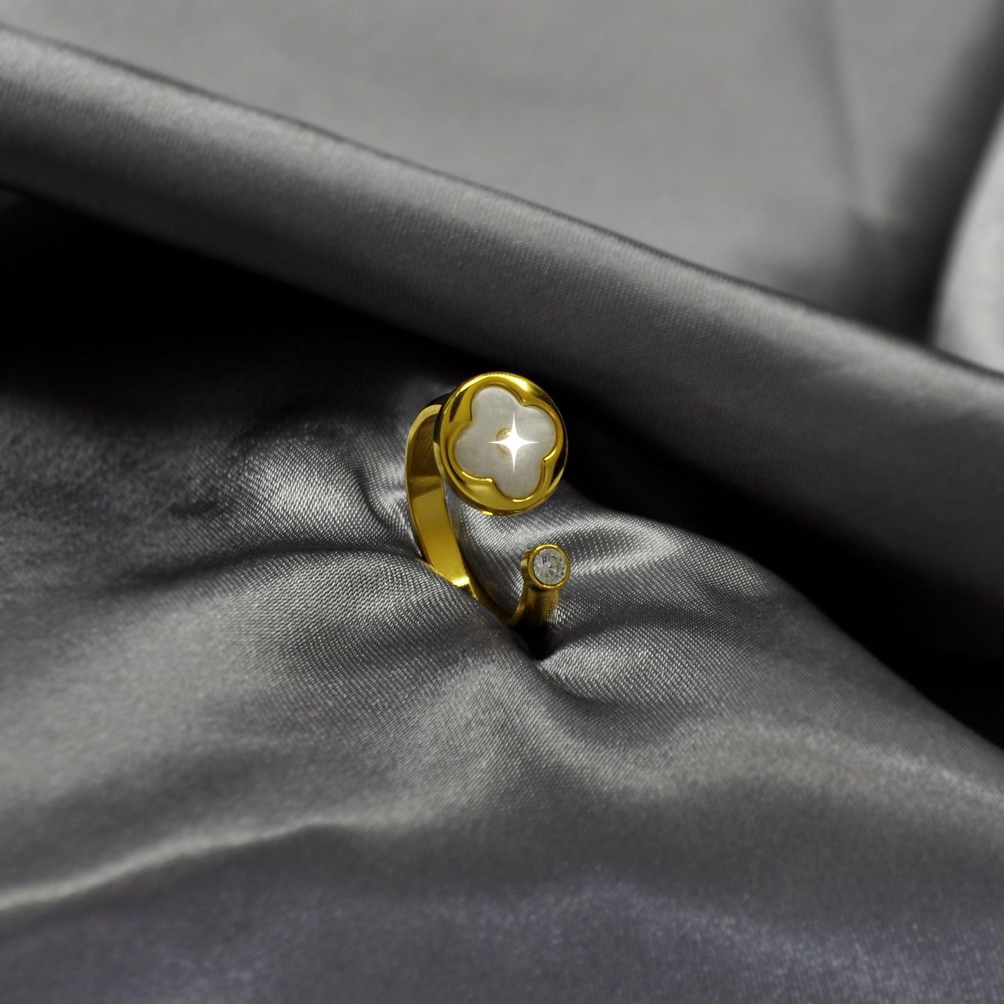 Vintage Monogram Mother of Pearl Disc Ring