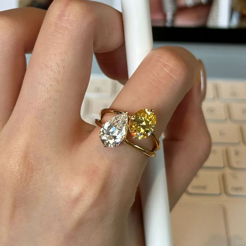 Vintage Two-Tone Pear Cut Butterfly Ring