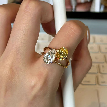 Vintage Two-Tone Pear Cut Butterfly Ring