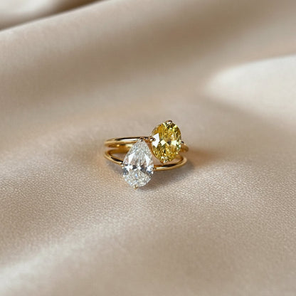 Vintage Two-Tone Pear Cut Butterfly Ring