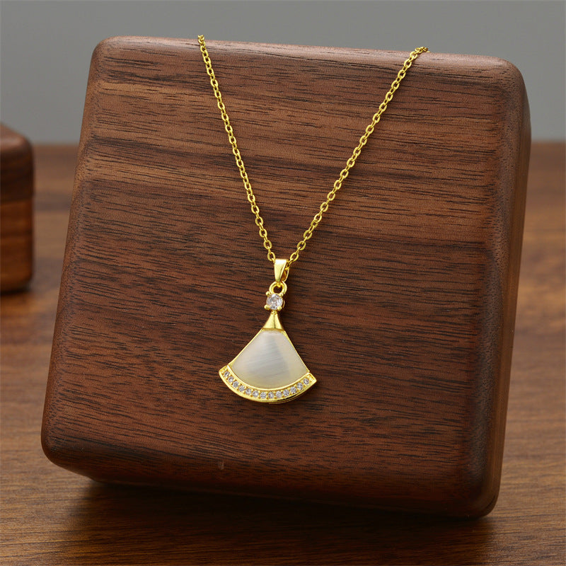 Mother of Pearl Fan Pendant Necklace