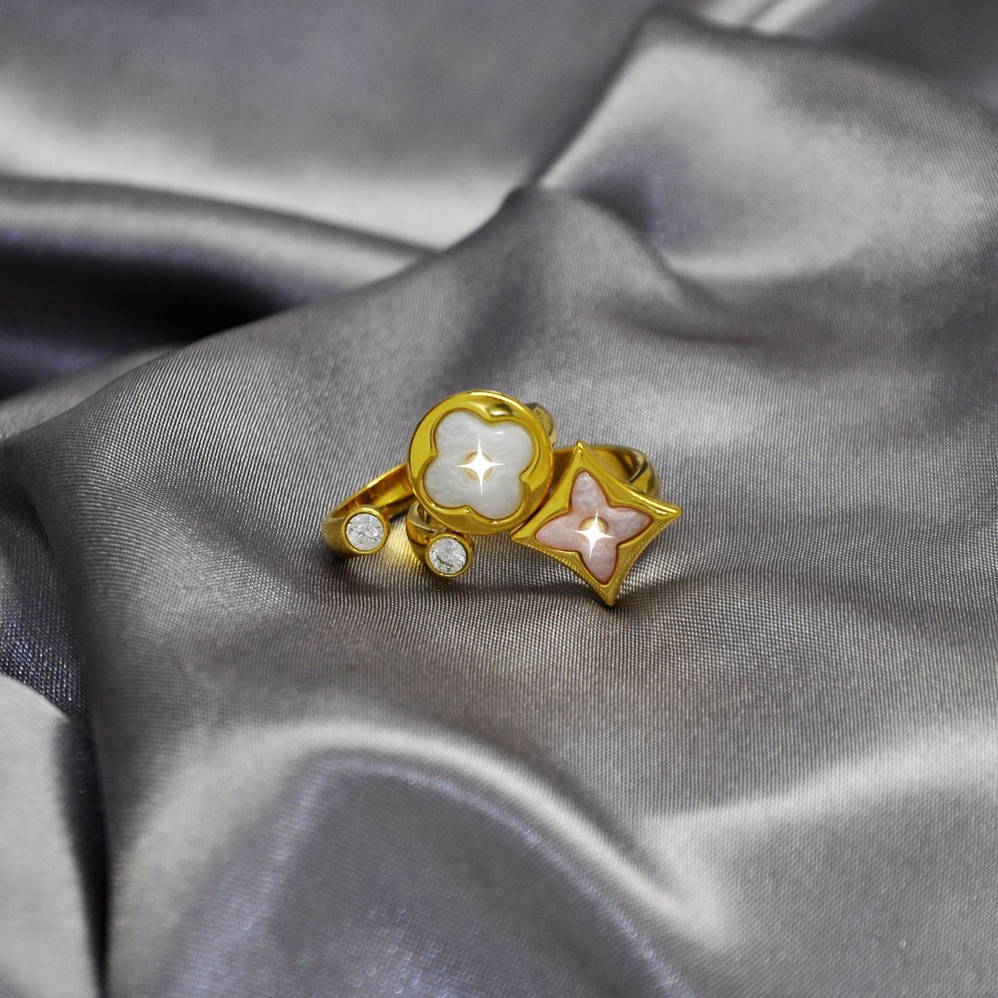 Vintage Monogram Mother of Pearl Disc Ring