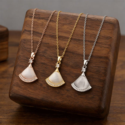 Mother of Pearl Fan Pendant Necklace