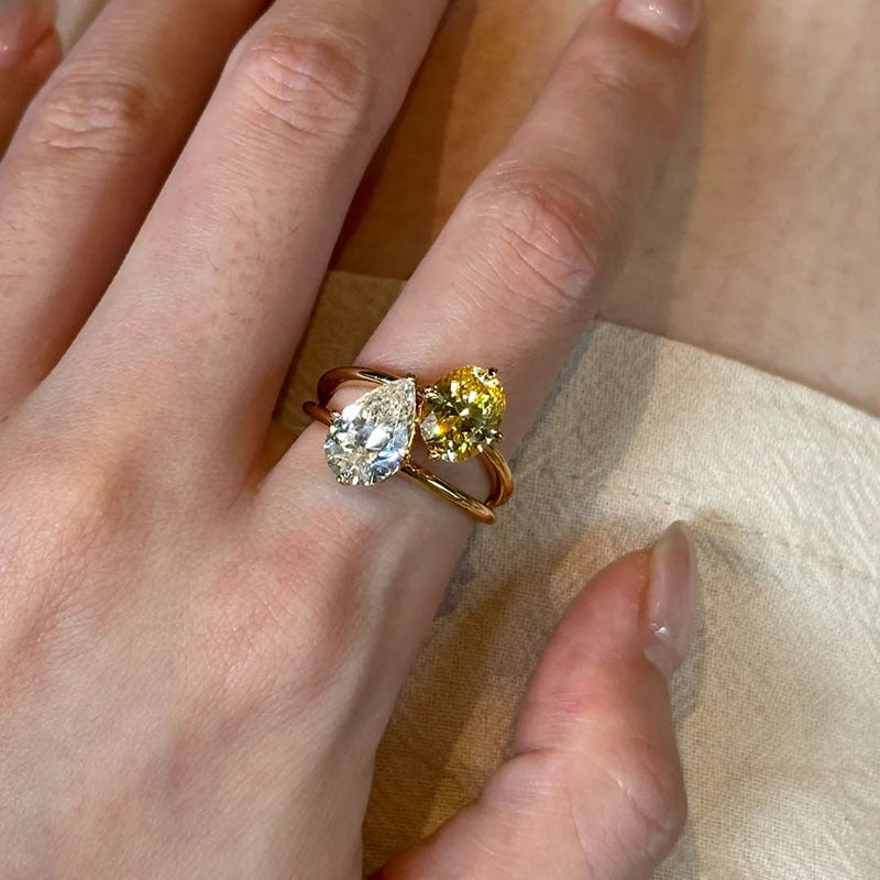 Vintage Two-Tone Pear Cut Butterfly Ring
