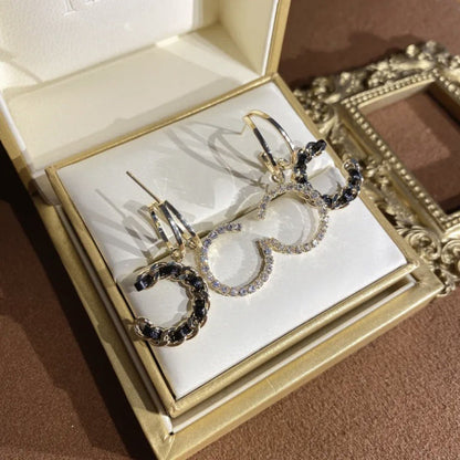 Chic Leather Rhinestone C-Hoop Earrings (3 Colors)