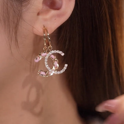 Chic Leather Rhinestone C-Hoop Earrings (3 Colors)